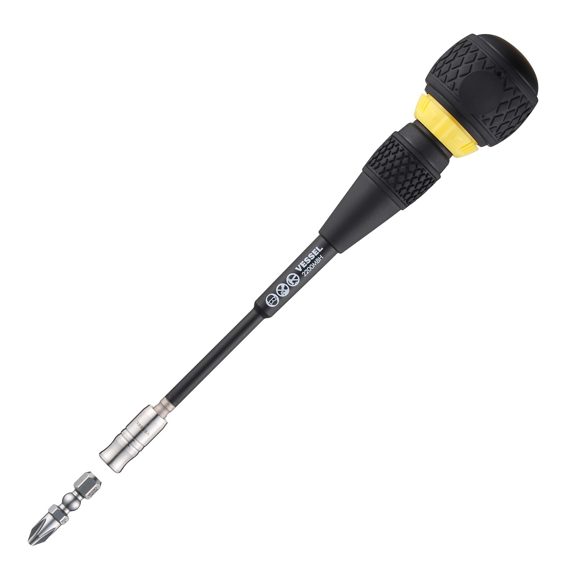 Vessel Ball Grip Interchangeable Ratchet Screwdriver - Phillips, 36-Teeth Gear, Rare-Earth Magnet, Model# 2200MBH120